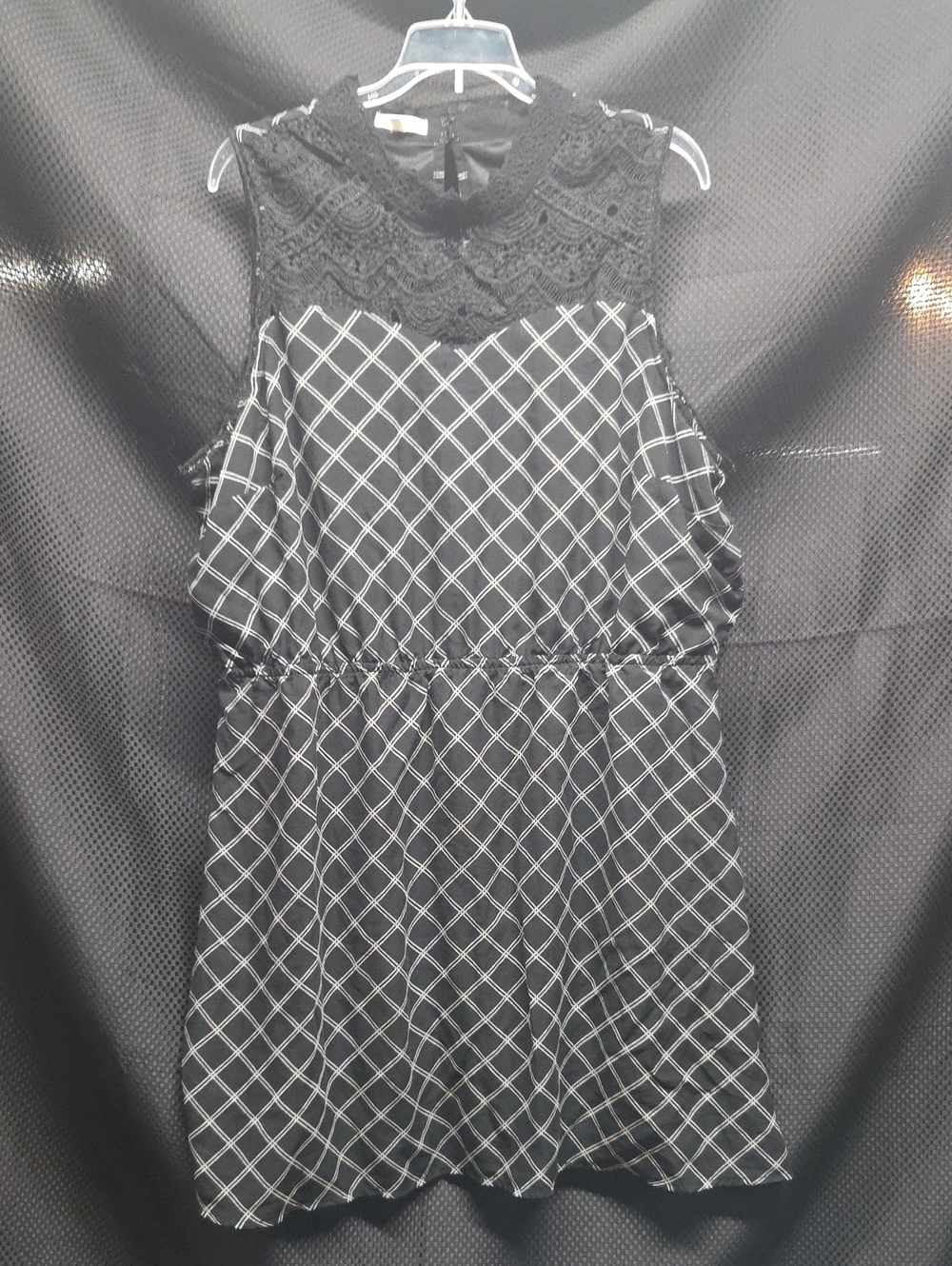 Maurices Black and White Lace Yoke Check Cold-Shoulder Dress